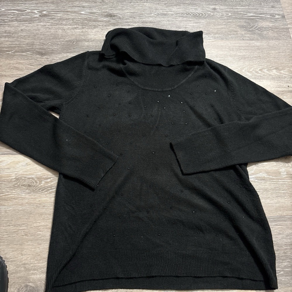 Basic Editions Large Black Sweater Women's Cowneck Cozy Cottagecore Grandmacore
